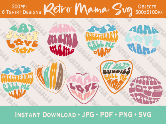Retro Groovy Mama Graphics for Crafts and Branding